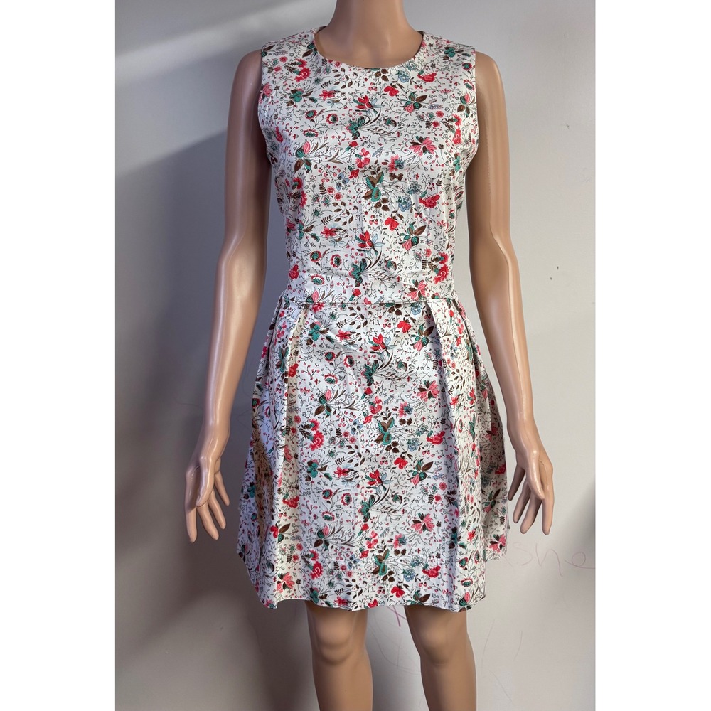 Gap Women White Floral Sleeveless Pleated Fit and Flare Mini Dress Size 4
